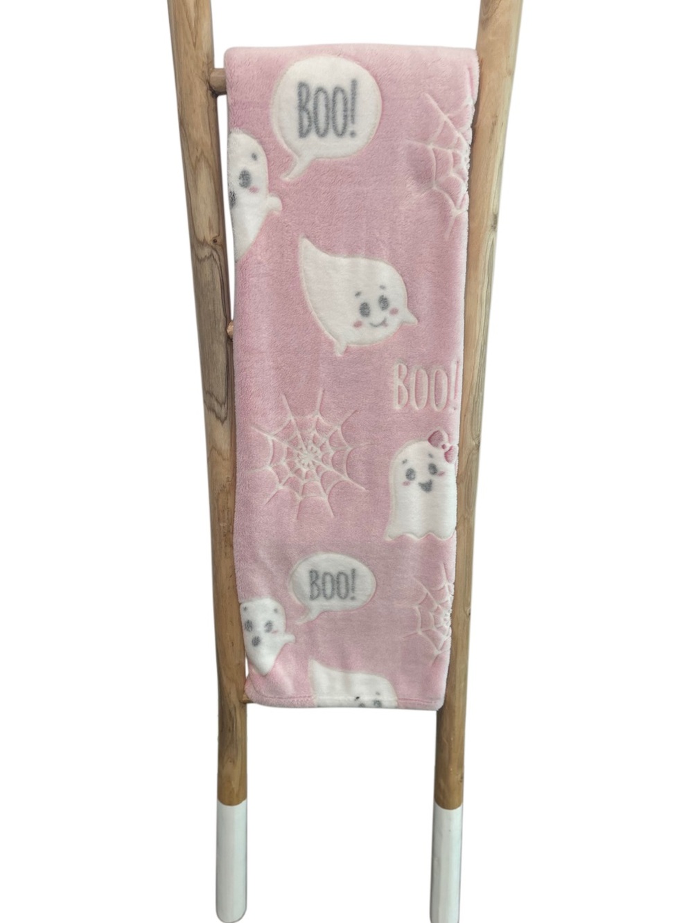 CJ&J Pink Glow In The Dark Ghost Plush Throw Blanket Halloween Boo Spider Web